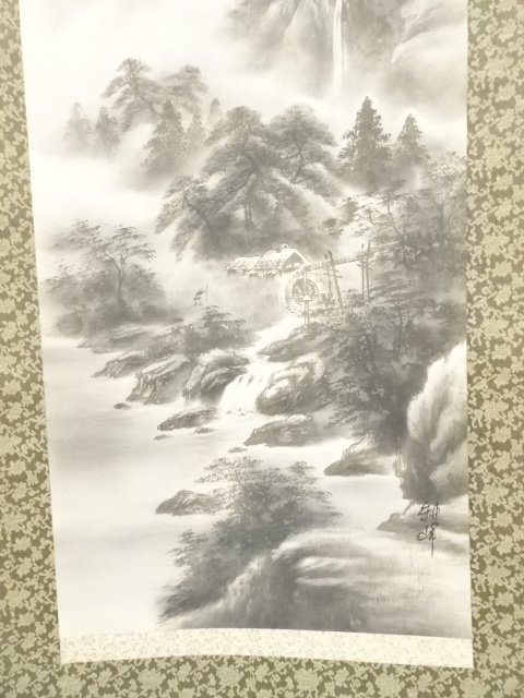 道具 ] - 道具 耕峰筆 水墨山水 肉筆絹本掛軸（共箱） | ネット